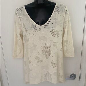 CLARA SUNWOO Ivory/cream lace style Tunic Top with 3/4 length Sleeves Size Large